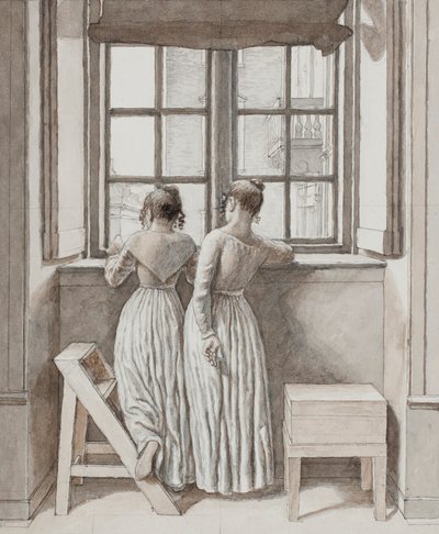 Bij een raam in het atelier van de kunstenaar, 1852 door Christoffer Wilhelm Eckersberg